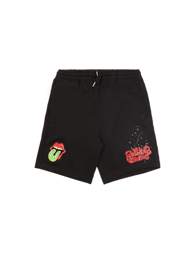 Black 'Rolling Stones' Graphic Print Shorts Front