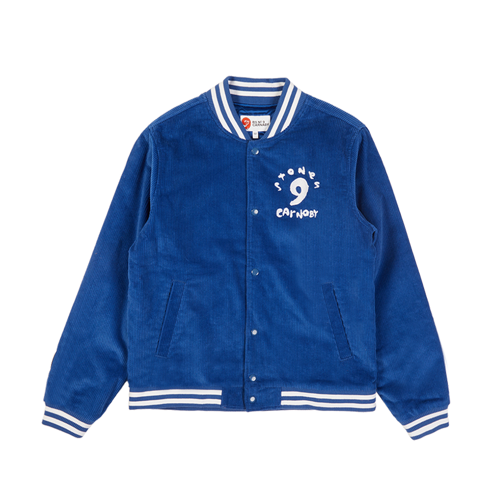 Blue Embroidered Corduroy Varsity Bomber Jacket - RS No. 9 Carnaby St.