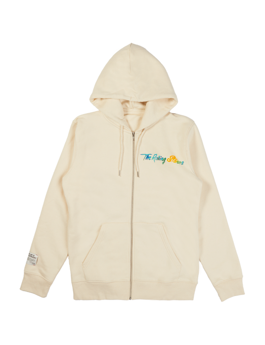 Cream Tongue Logo Graphic Back Print Zip-Up Hoodie Front