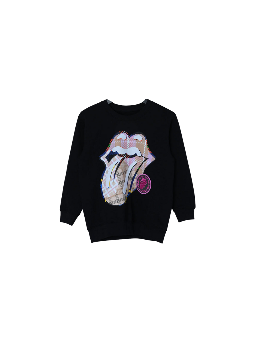 Plaid Tongue Washed Youth Crewneck Front