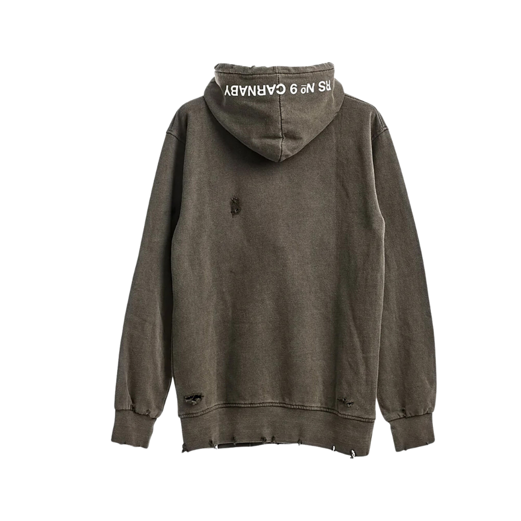 No. 9 Embroidered Sketch Tongue Distressed Hoodie Back