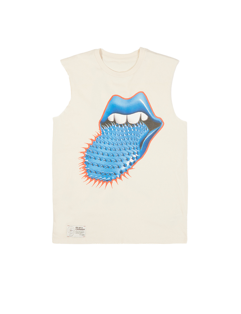 White Spike Tongue Logo Graphic Print Tank T-Shirt Front