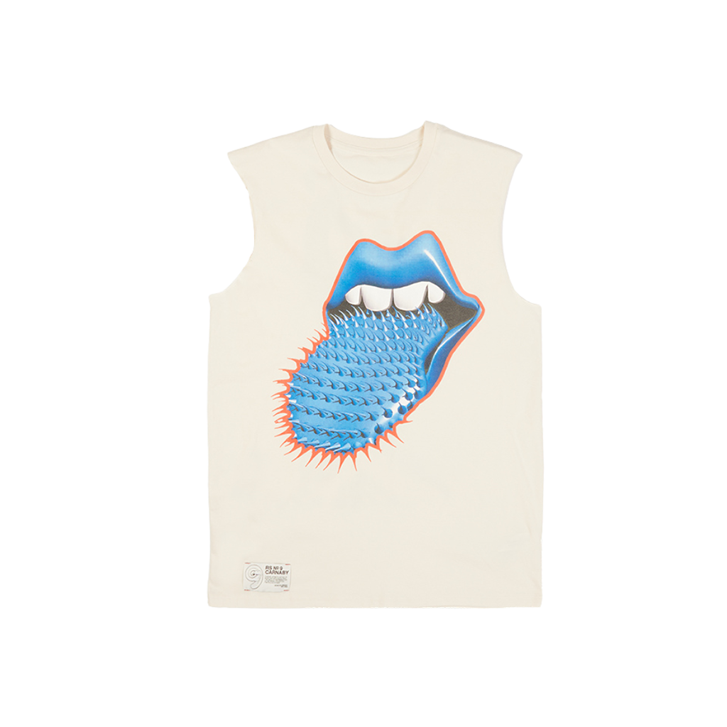 White Spike Tongue Logo Graphic Print Tank