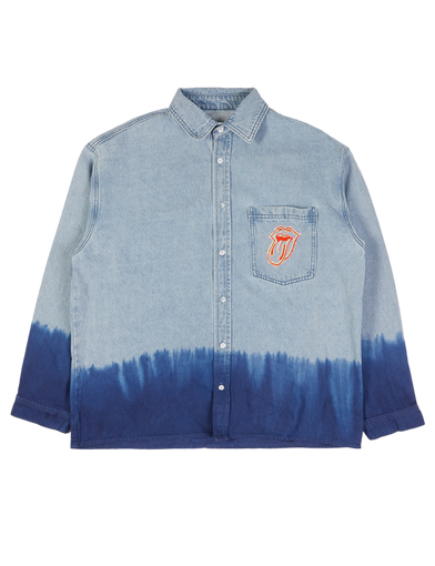 Light Blue Embroidered Tongue Logo Dip-Dye Denim Shirt Front