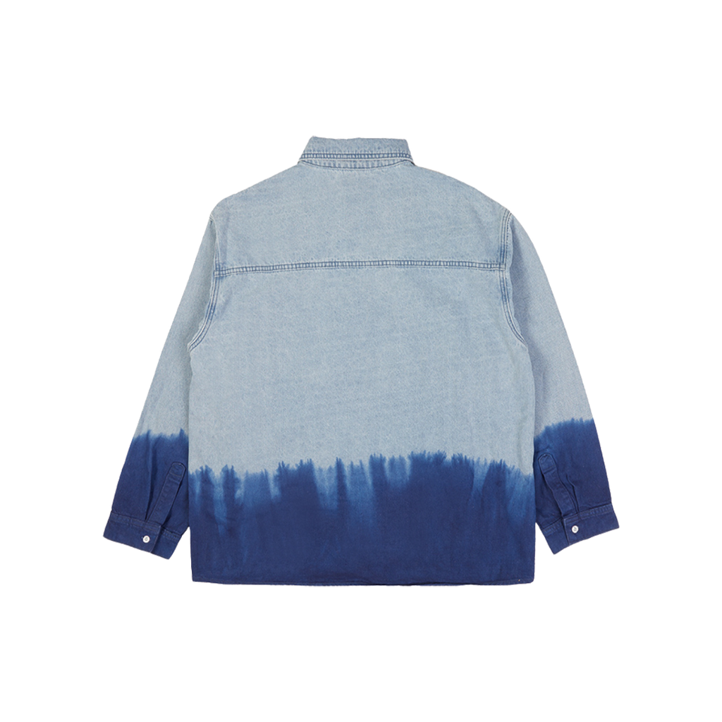 Light Blue Embroidered Tongue Logo Dip-Dye Denim Shirt Back