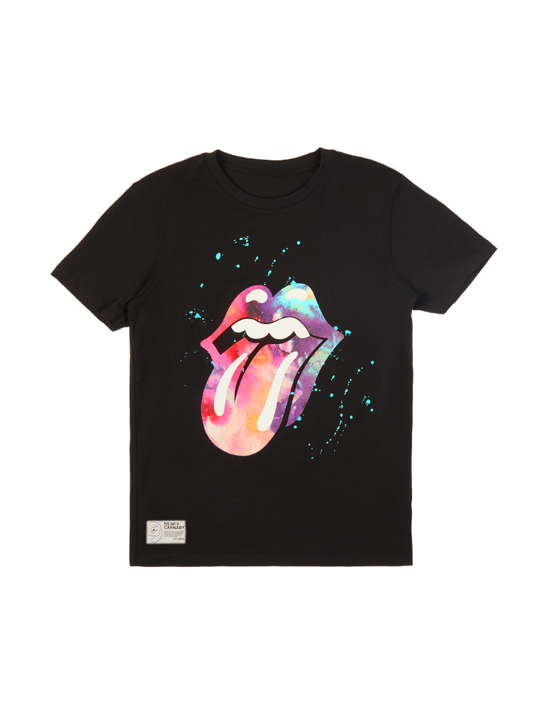Black Paint Splatter Tongue Logo Graphic Print T-Shirt Front
