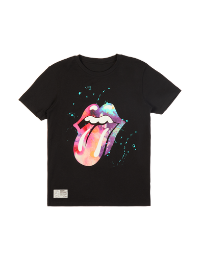 Black Paint Splatter Tongue Logo Graphic Print T-Shirt Front