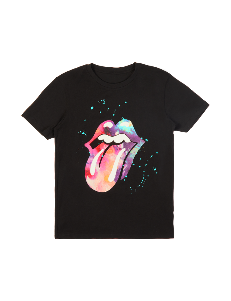 Kids Black Paint Splatter Tongue Logo Graphic Print T-Shirt Front