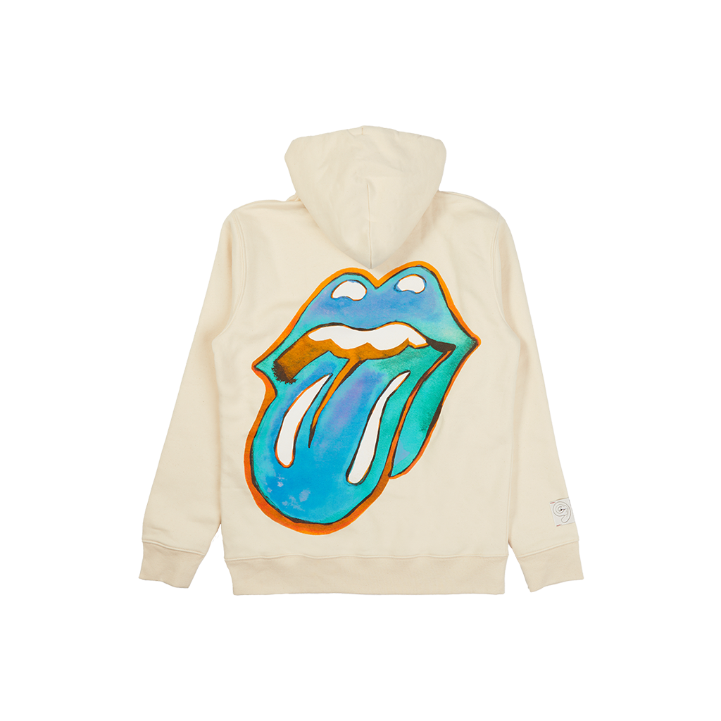 Cream Tongue Logo Graphic Back Print Zip-Up Hoodie Back