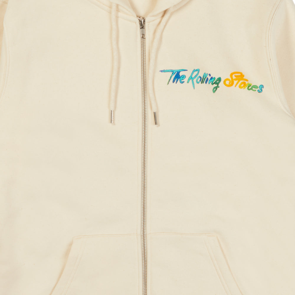 Cream Tongue Logo Graphic Back Print Zip-Up Hoodie Front Detail