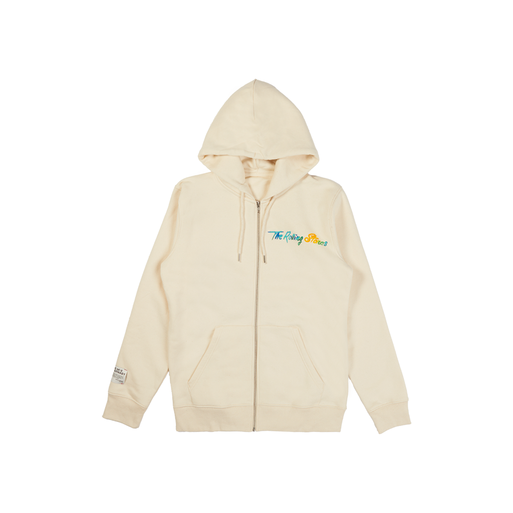 Cream Tongue Logo Graphic Back Print Zip-Up Hoodie