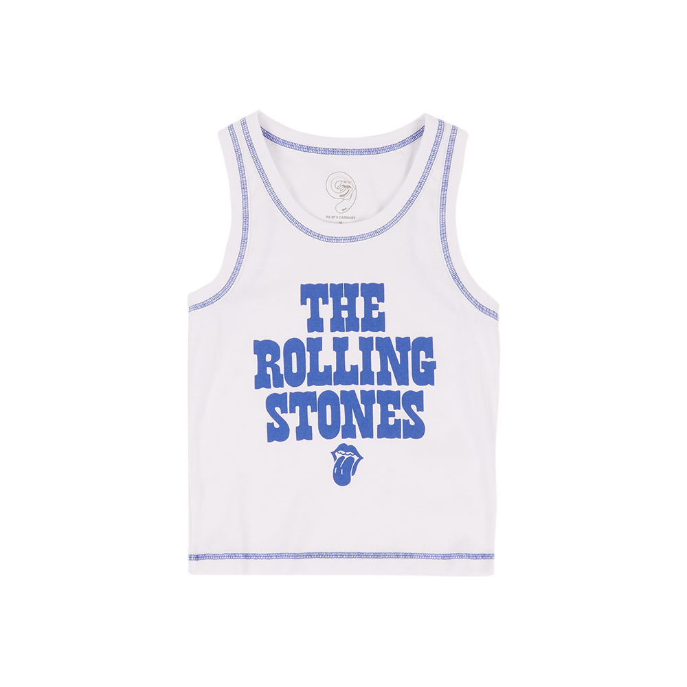 The Rolling Stones Contrast Stitch White Tank Top Front 