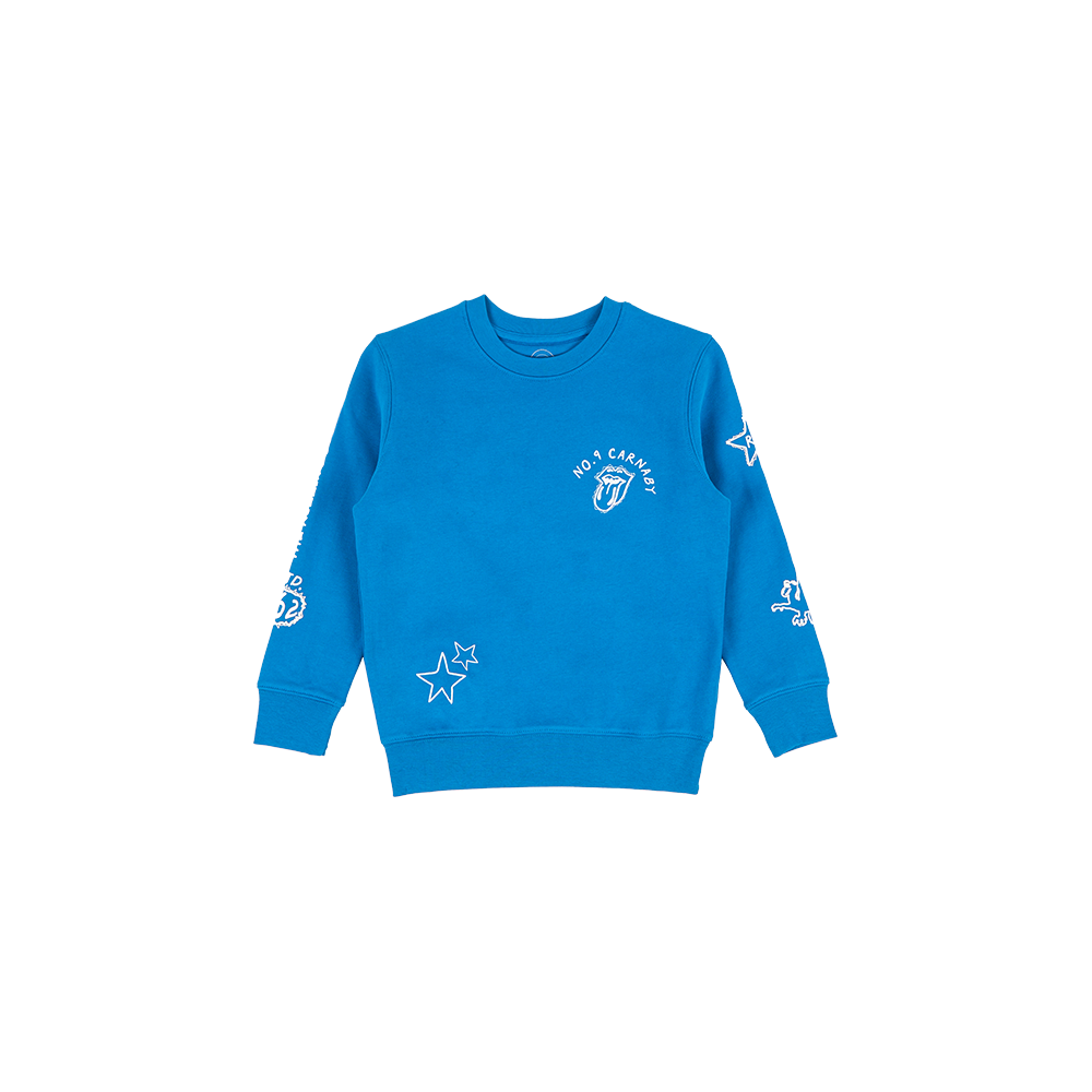 Kids Doodle All Over Print Blue Crewneck Front