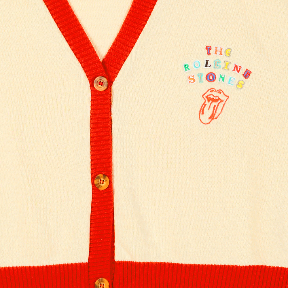 Cream 'The Rolling Stones' Embroidered Contrast Knitted Cardigan Detail