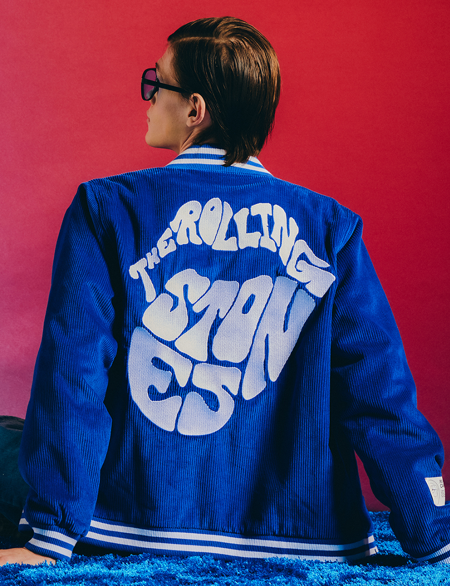 Blue Embroidered Corduroy Varsity Bomber Jacket Lifestyle 2