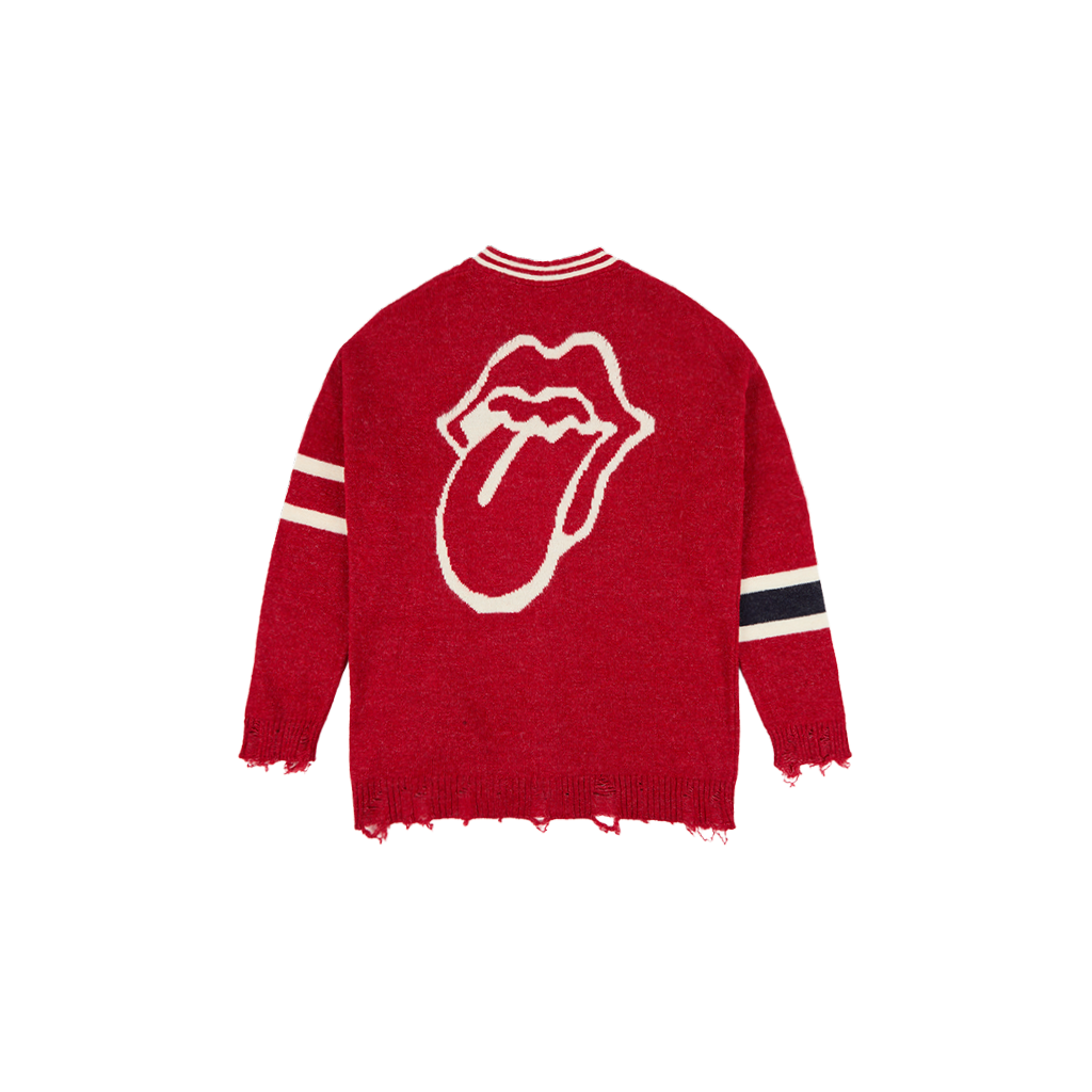 Distressed Red Varsity Cardigan Back