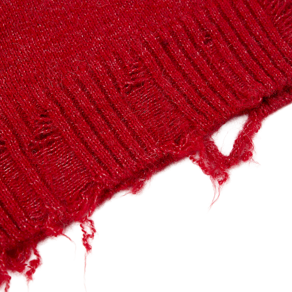 Distressed Red Varsity Cardigan Bottom