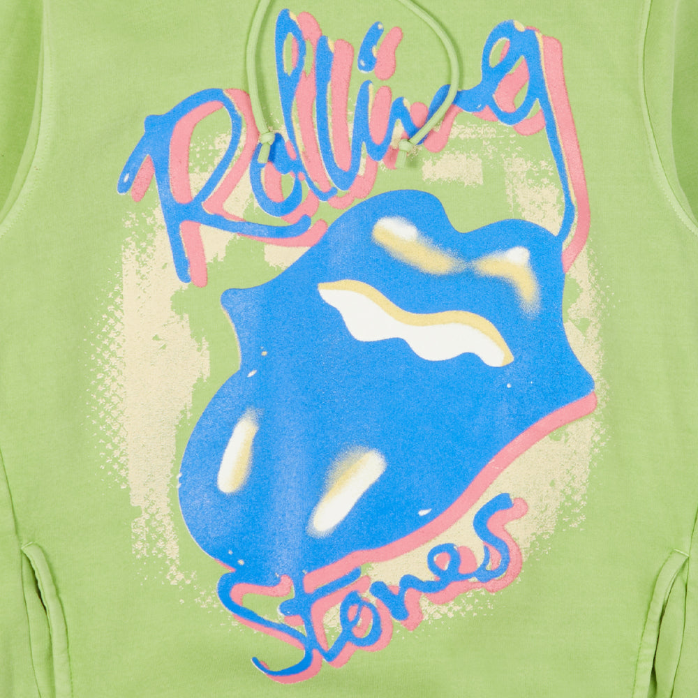 Green 'Rolling Stones' Graphic Print Hoodie Detail