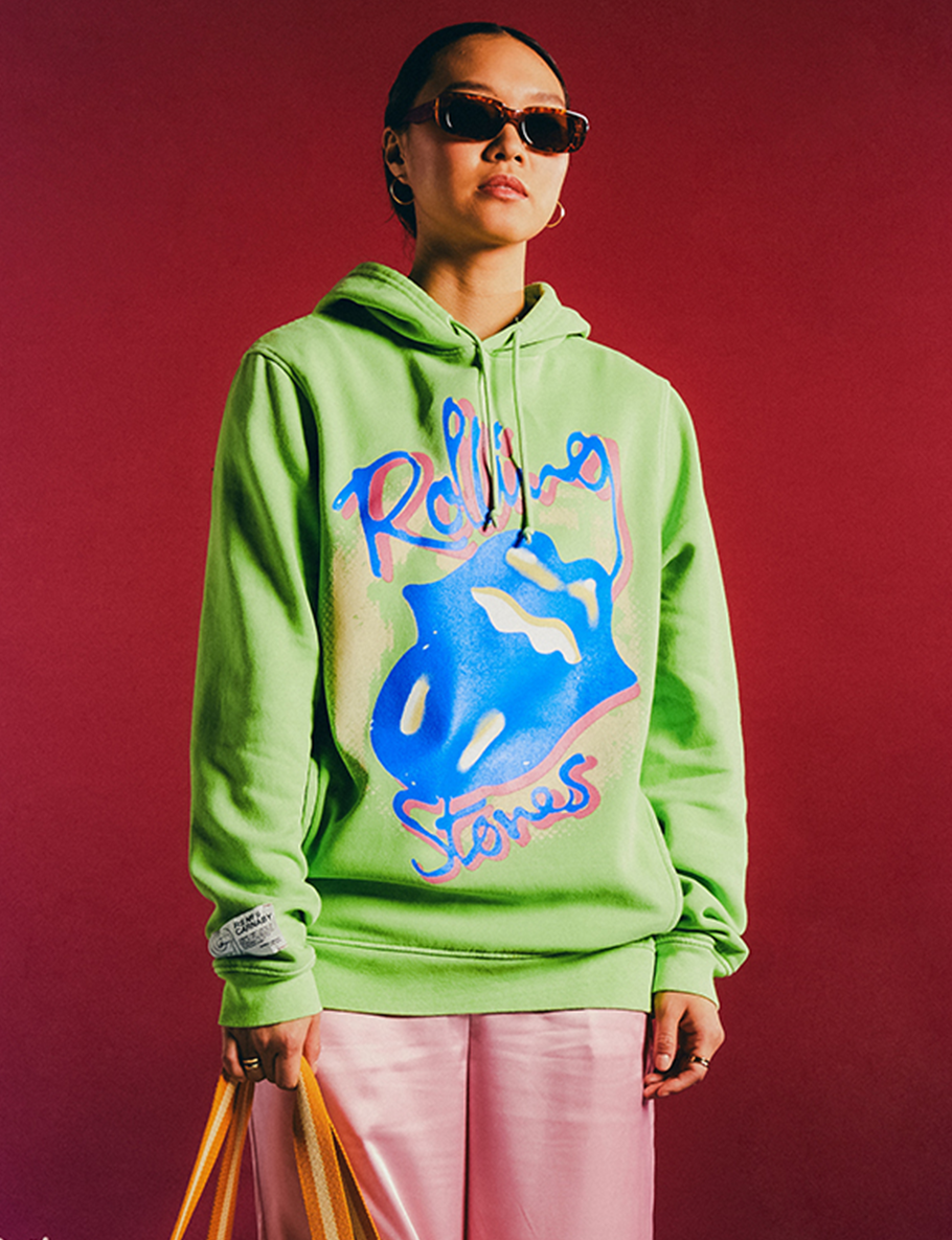 Green 'Rolling Stones' Graphic Print Hoodie Lifestyle 1