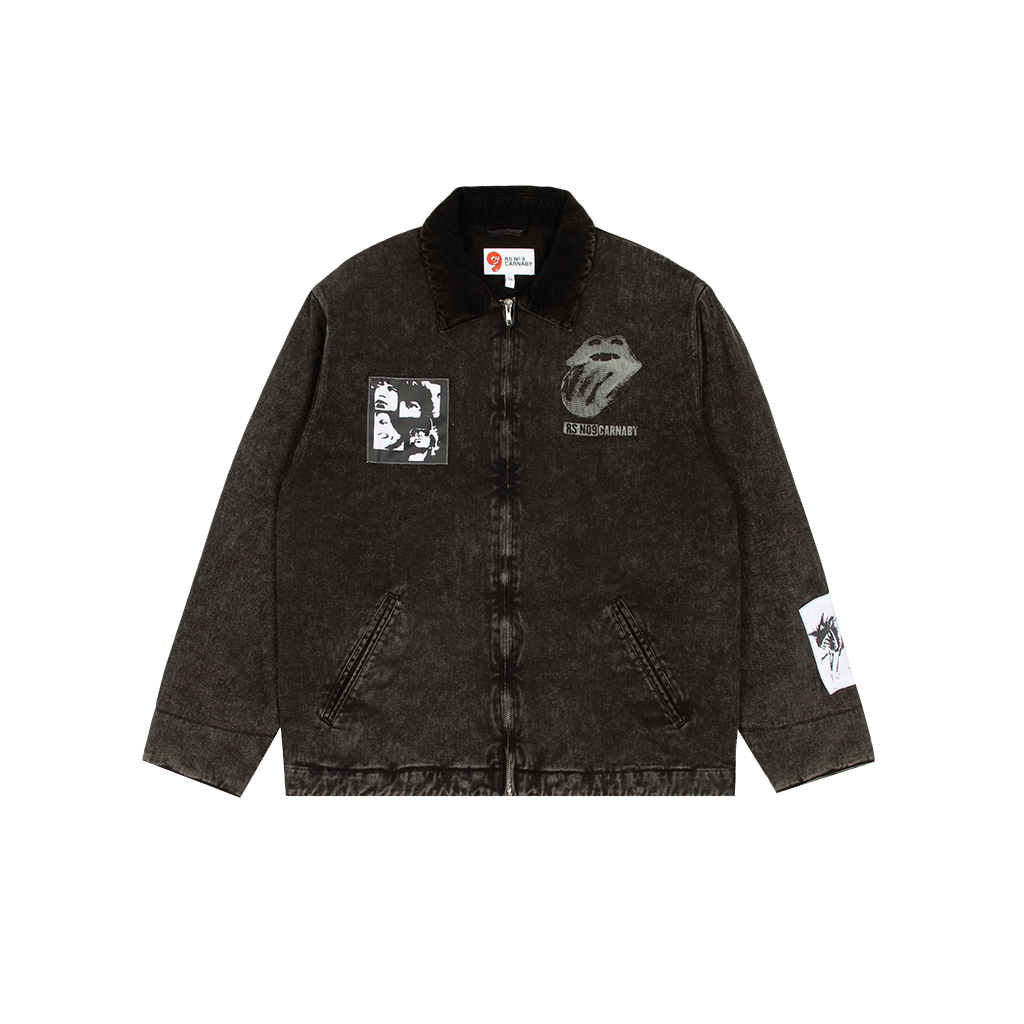 WASHED DENIM CHARCOAL PATCH WORK JACKET Front