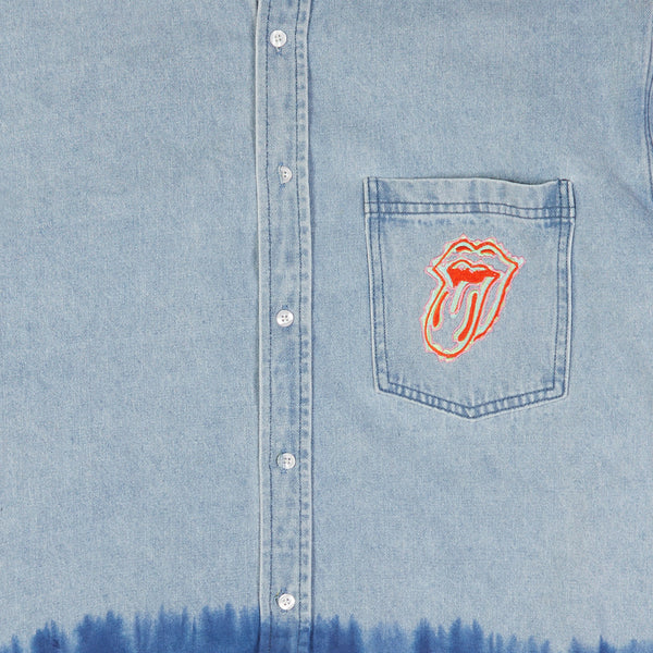 Light Blue Embroidered Tongue Logo DipDye Denim Shirt RS No. 9