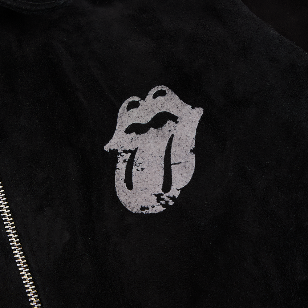 The Stones Flocked Logo Brushed Black Suede Jacket Detail 2 