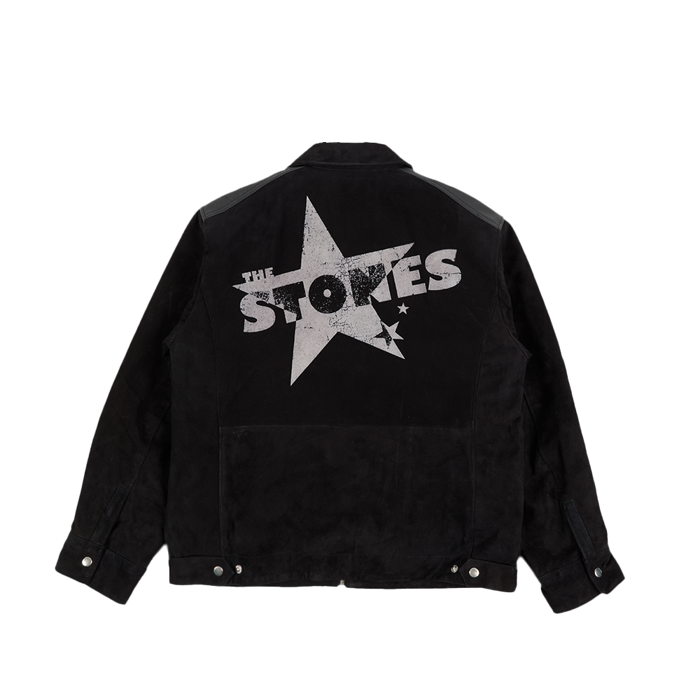 The Stones Flocked Logo Brushed Black Suede Jacket Back