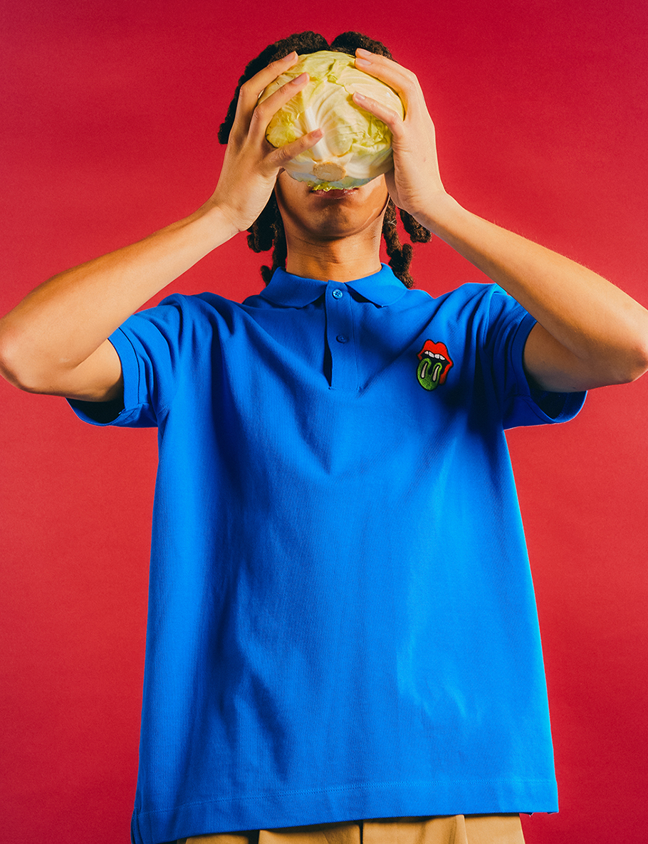 Blue Sticky Fingers Embroidered Tongue Polo Shirt