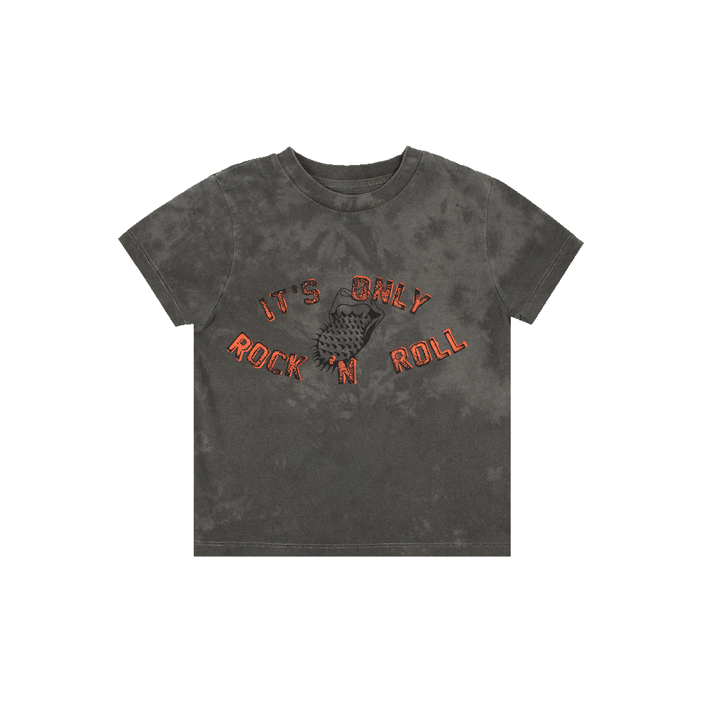 IT'S ONLY ROCK AND ROLL ACID WASH RAW HEM KIDS T-SHIRT