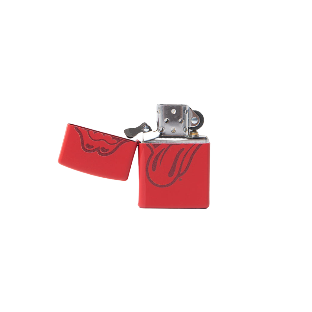 Stones Red Zippo Tongue Lighter Open