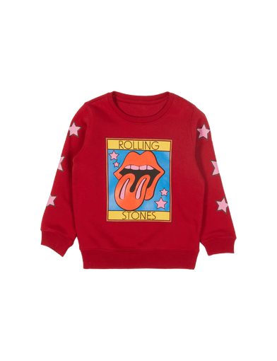 Kids Red 'Rolling Stones' Graphic Print Crewneck Front