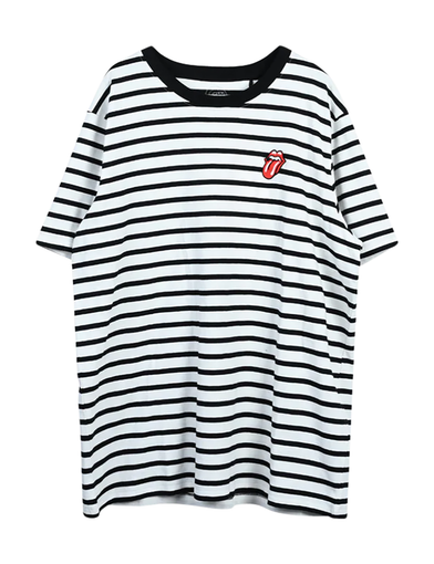 Striped Embroidered Tongue T-Shirt