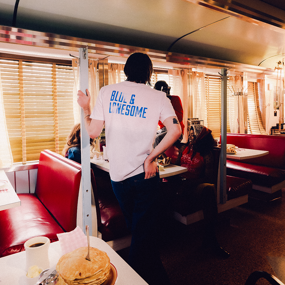 Blue & Lonesome Distressed Washed White T-Shirt Lifestyle Shot 4 