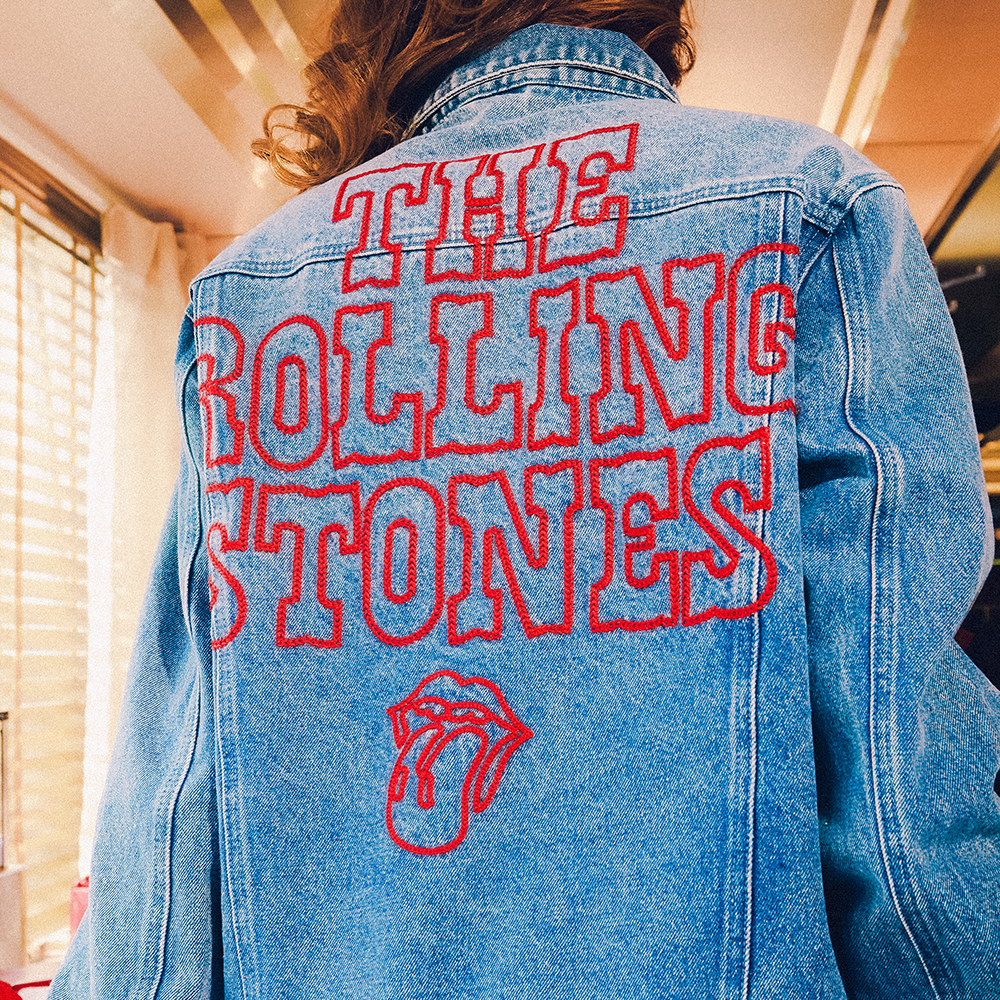 The Rolling Stones Embroidered Washed Denim Jacket Lifestyle Shot 1 