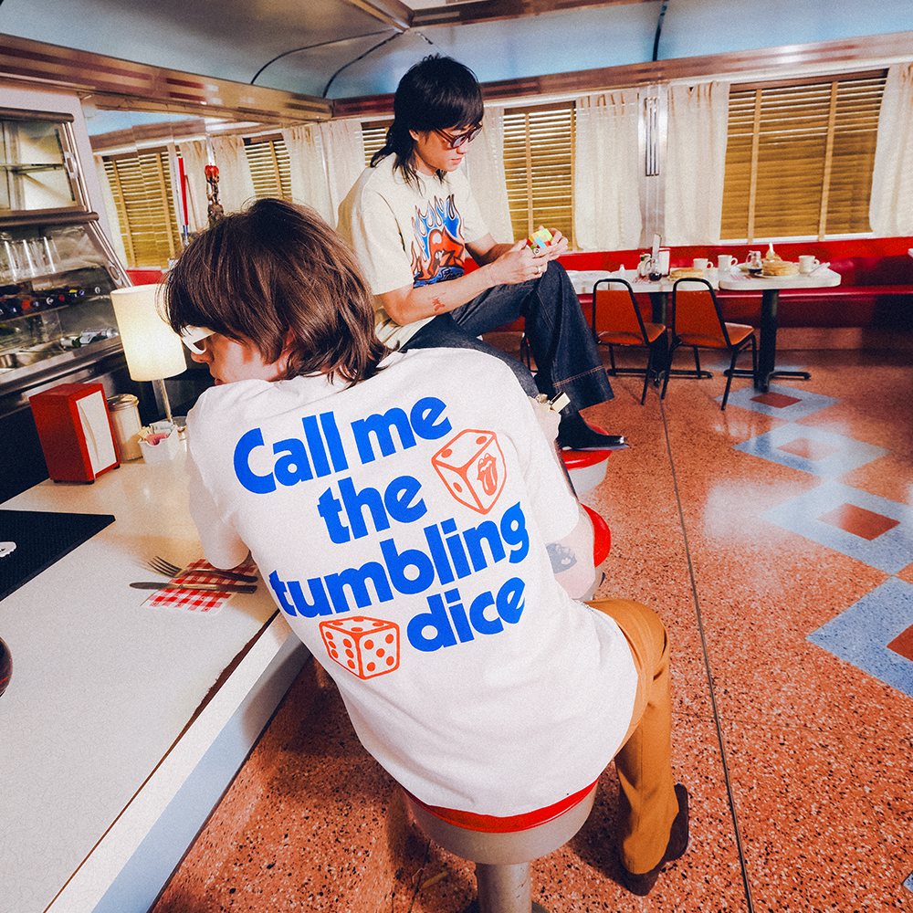 Tumbling Dice White T-Shirt Lifestyle Shot 1 