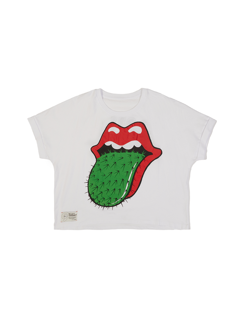 White Tongue Logo Puff Print Boxy T-Shirt Front