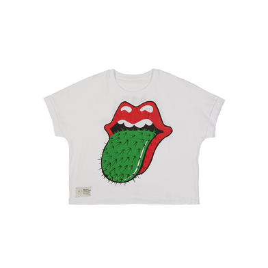 White Tongue Logo Puff Print Boxy T-Shirt