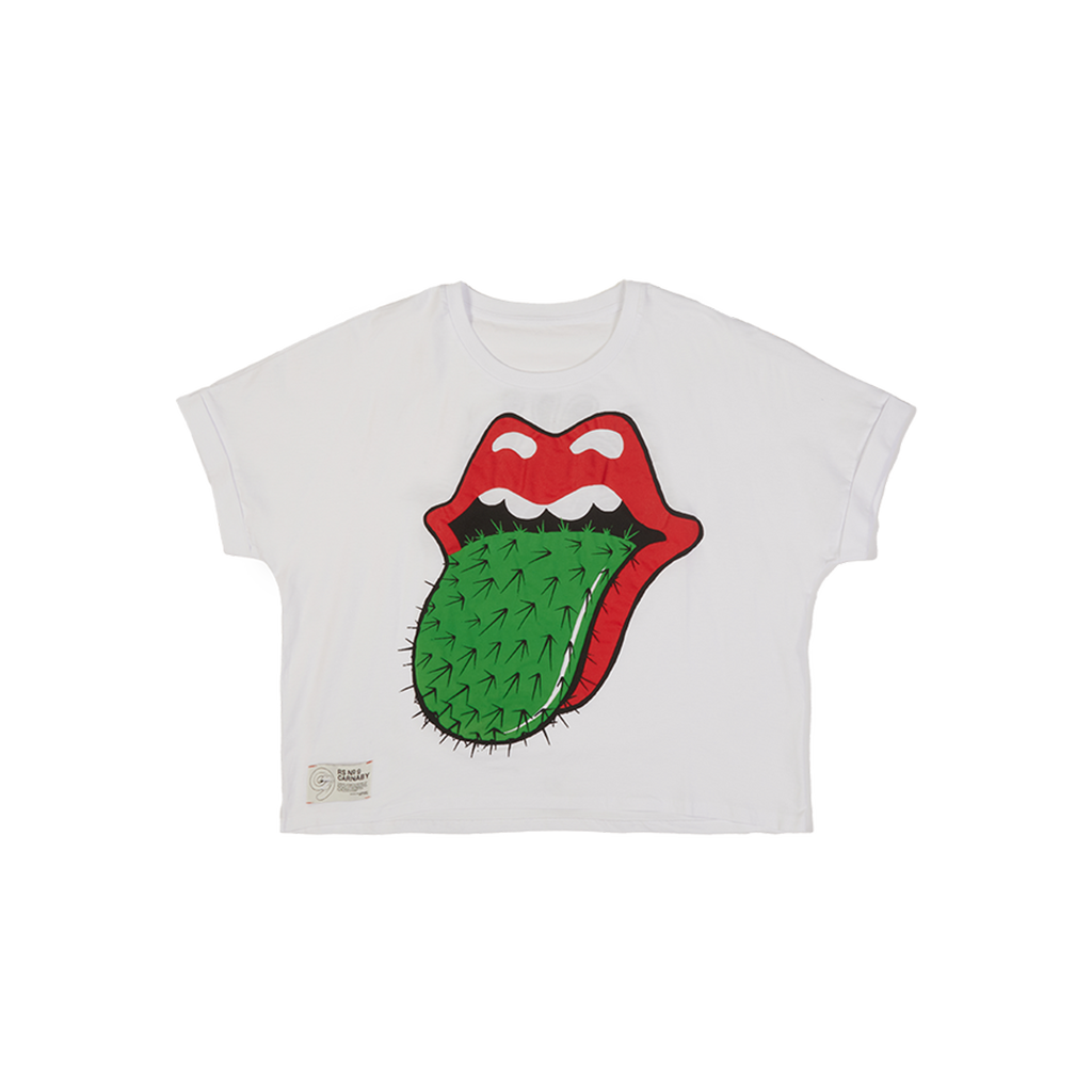 White Tongue Logo Puff Print Boxy T-Shirt