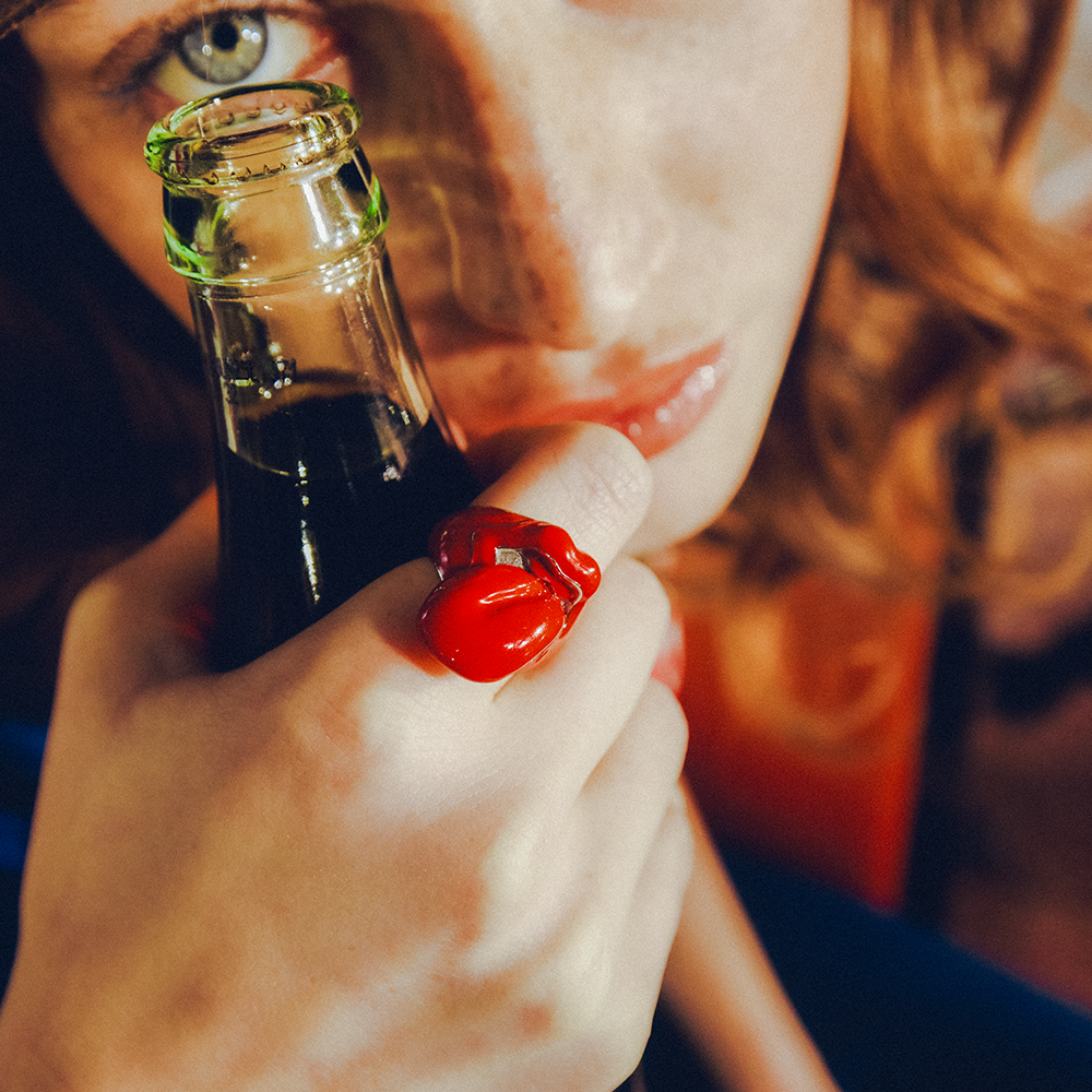 Classic Logo Red Resin Ring Lifestyle Shot 