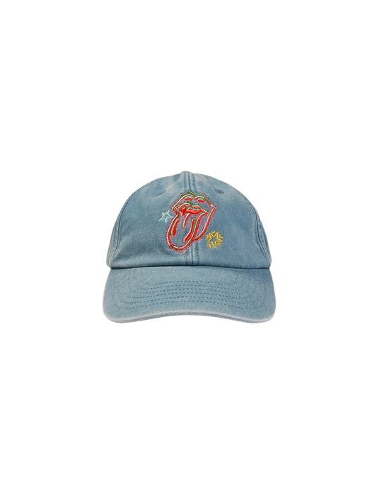 Blue Denim Embroidered Tongue Logo Cap Front