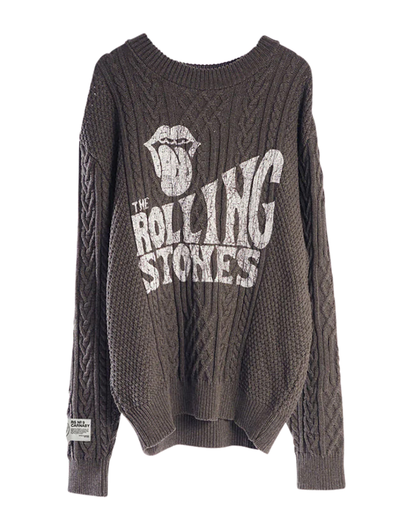 Vintage Rolling Stones Logo Cable Knit Sweater Front