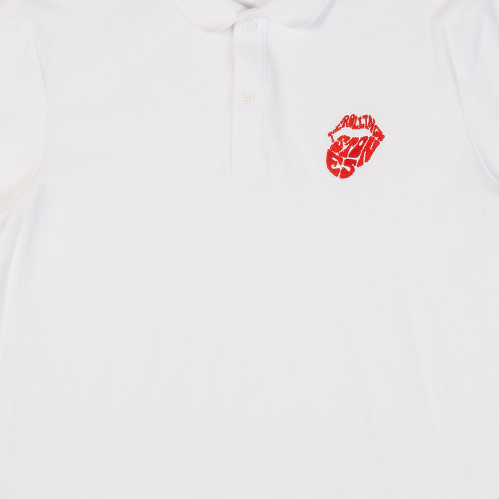 White Psychedelic Embroidered Tongue Polo Shirt Detail