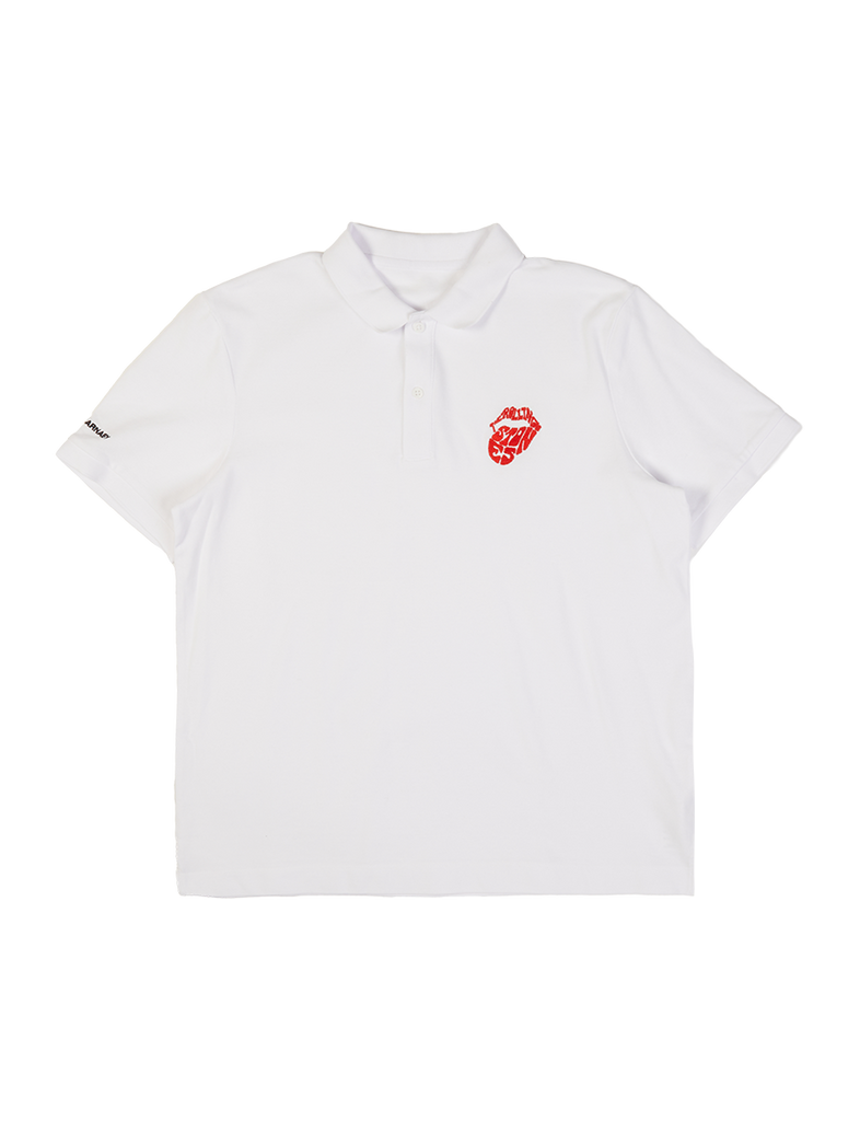 White Psychedelic Embroidered Tongue Polo Shirt