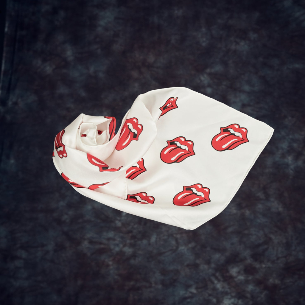 Soloist x Stones White and Red Lips Silk Twill Scarf