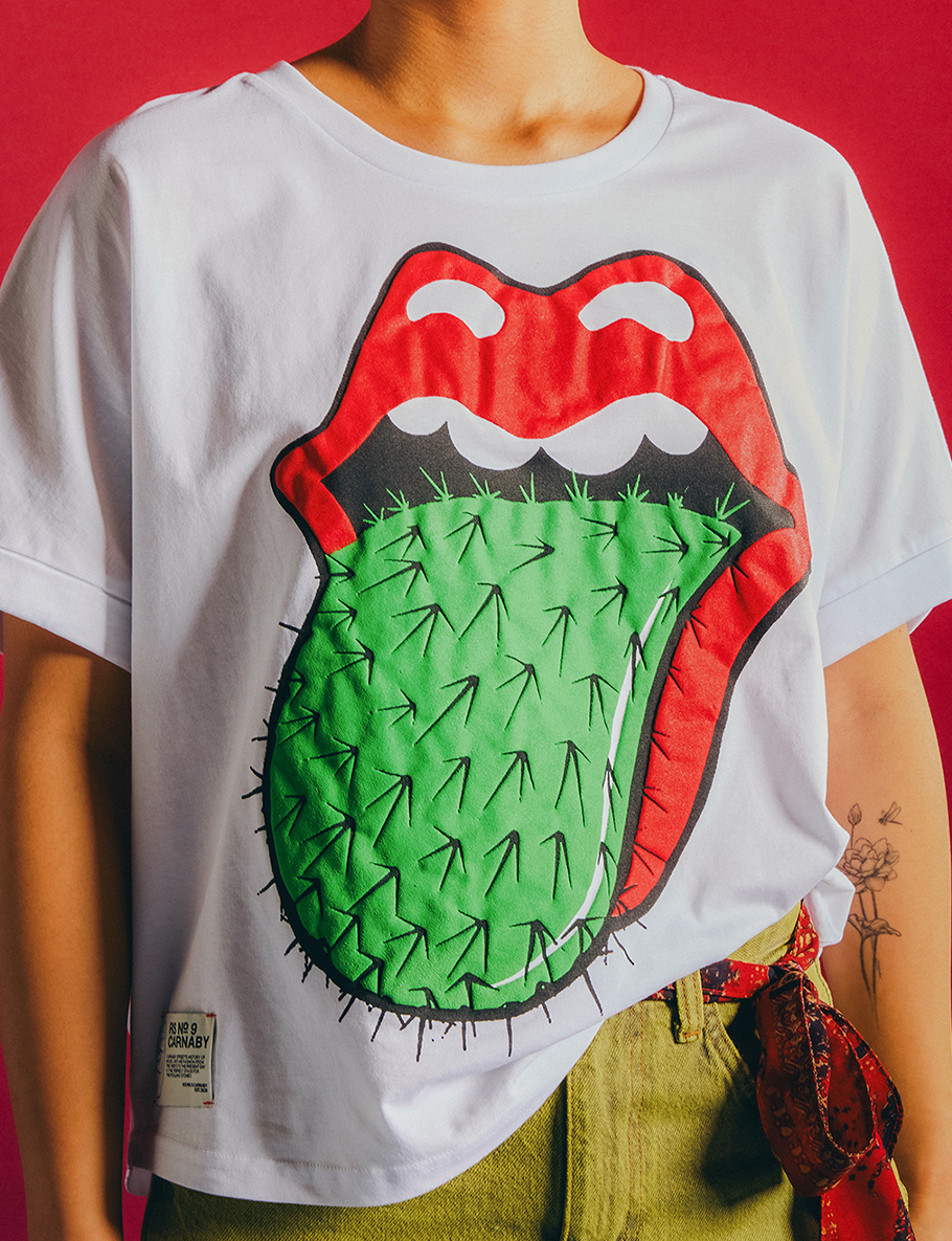 White Tongue Logo Puff Print Boxy T-Shirt Lifestyle 1