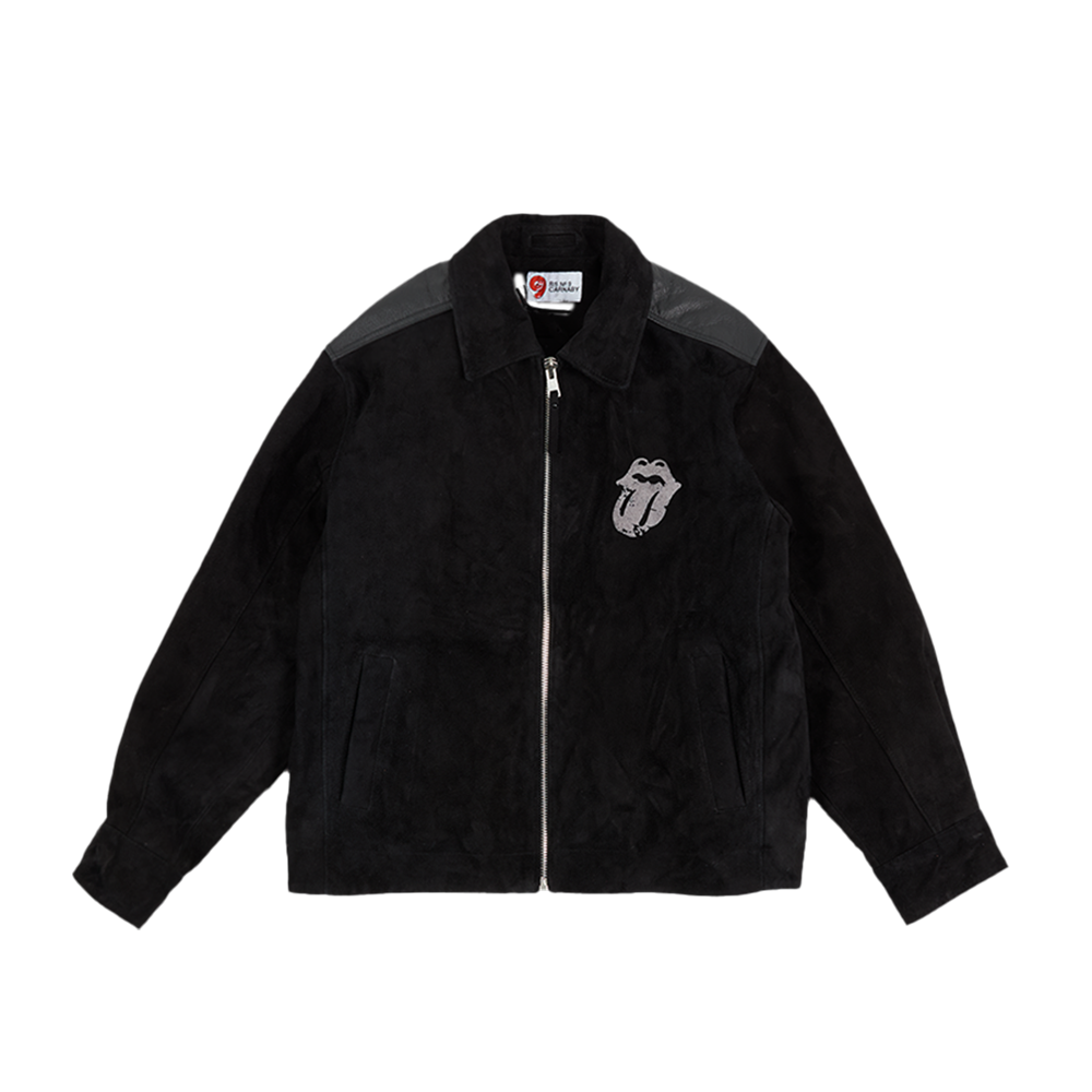 The Stones Flocked Logo Brushed Black Suede Jacket Front 