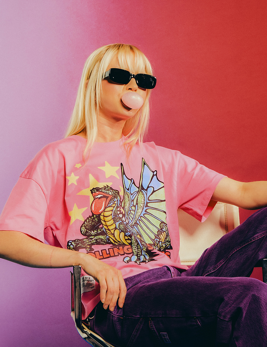 Pink Dragon Graphic Print Boxy T-Shirt