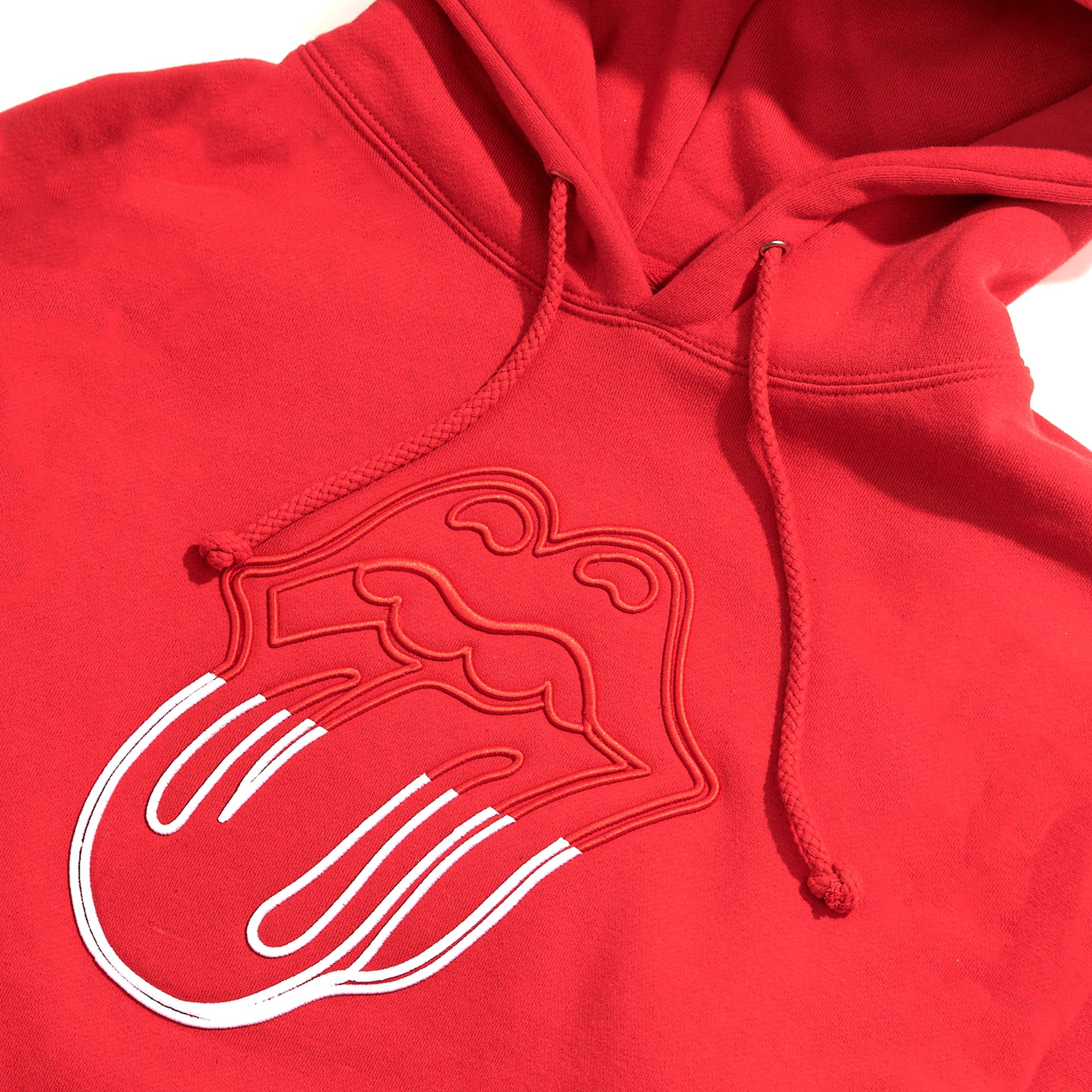 Stones Red Embroidered Circle Tongue Hoodie Detail