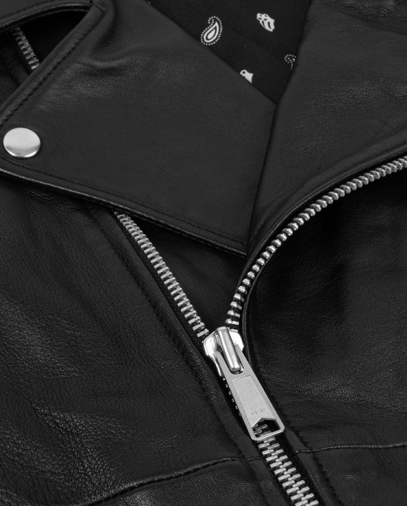 Classic Licks Chenille Logo Premium Leather Jacket Zipper Detail