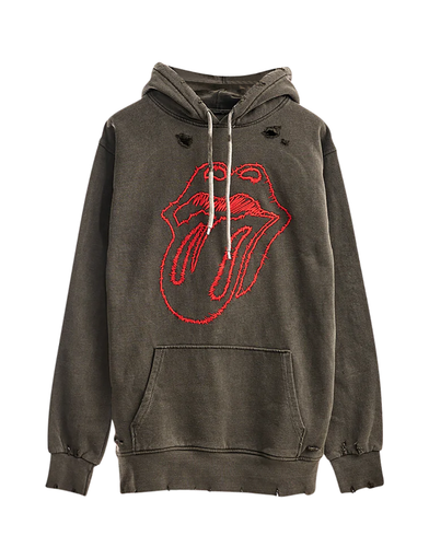 No. 9 Embroidered Sketch Tongue Distressed Hoodie Front